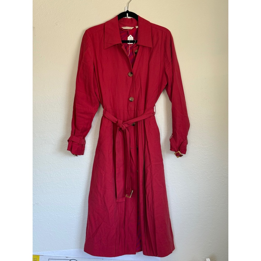 Soft Surroundings Amante Pleated Trench Coat Red Longline Belted Jacket Medium